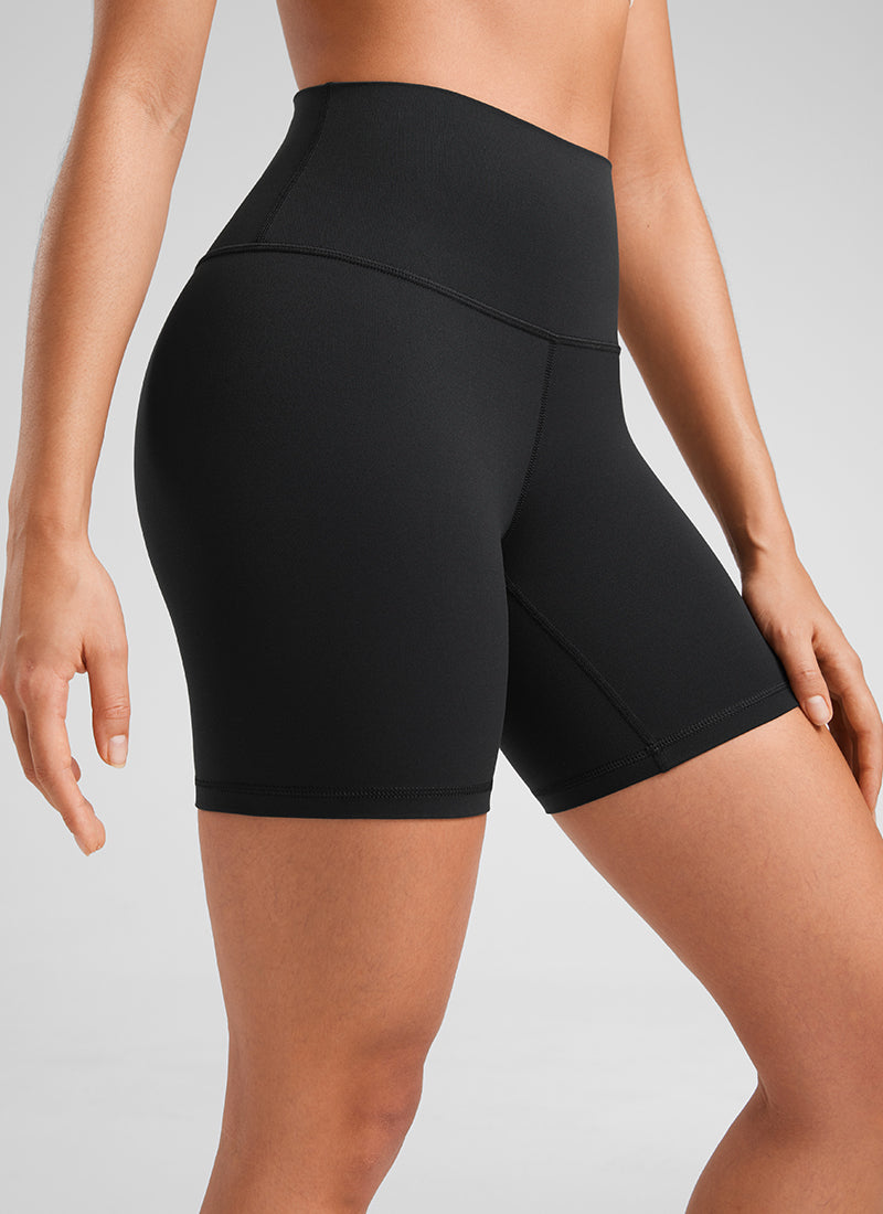 CRZ YOGA Women's Yoga High Rise Biker Shorts Butterluxe Shorts 6'' Black @model_info:Fiona