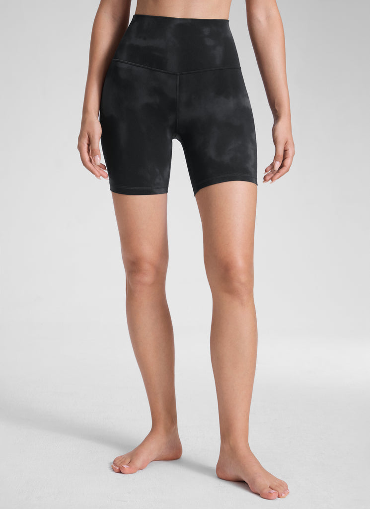 CRZ YOGA Women's Yoga High Rise Biker Shorts Butterluxe Shorts 6'' Black Tie Dye Flowers