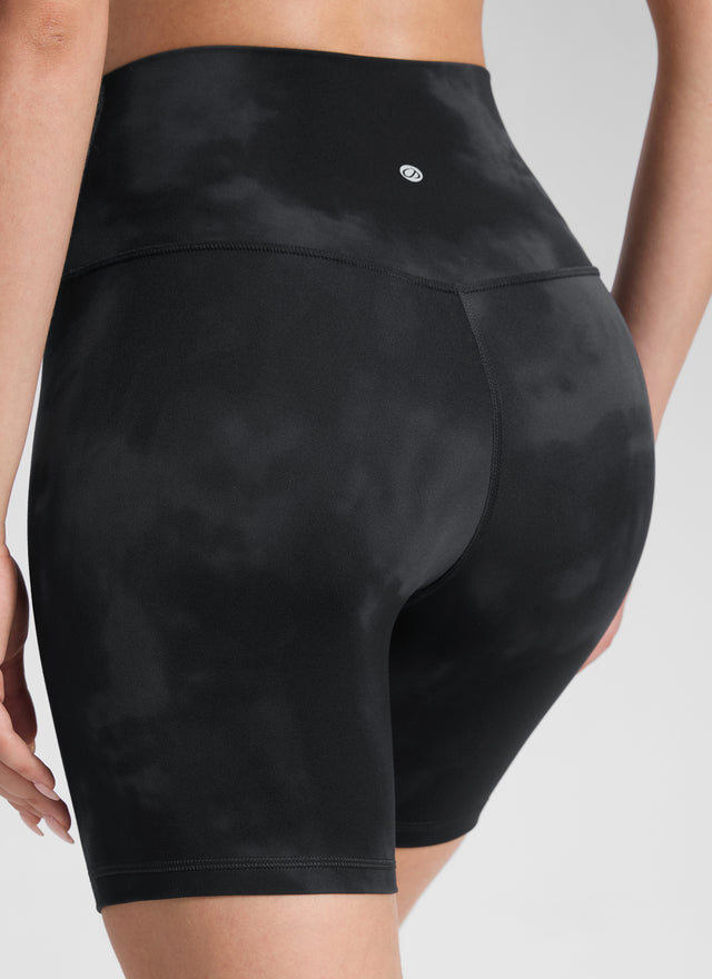 CRZ YOGA Women's Yoga High Rise Biker Shorts Butterluxe Shorts 6'' Black Tie Dye Flowers @model_info:Malisa