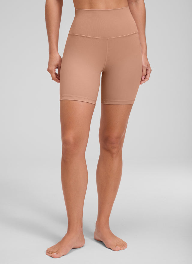 CRZ YOGA Women's Yoga High Rise Biker Shorts Butterluxe Shorts 6'' Mocha Mousse @model_info:Aline