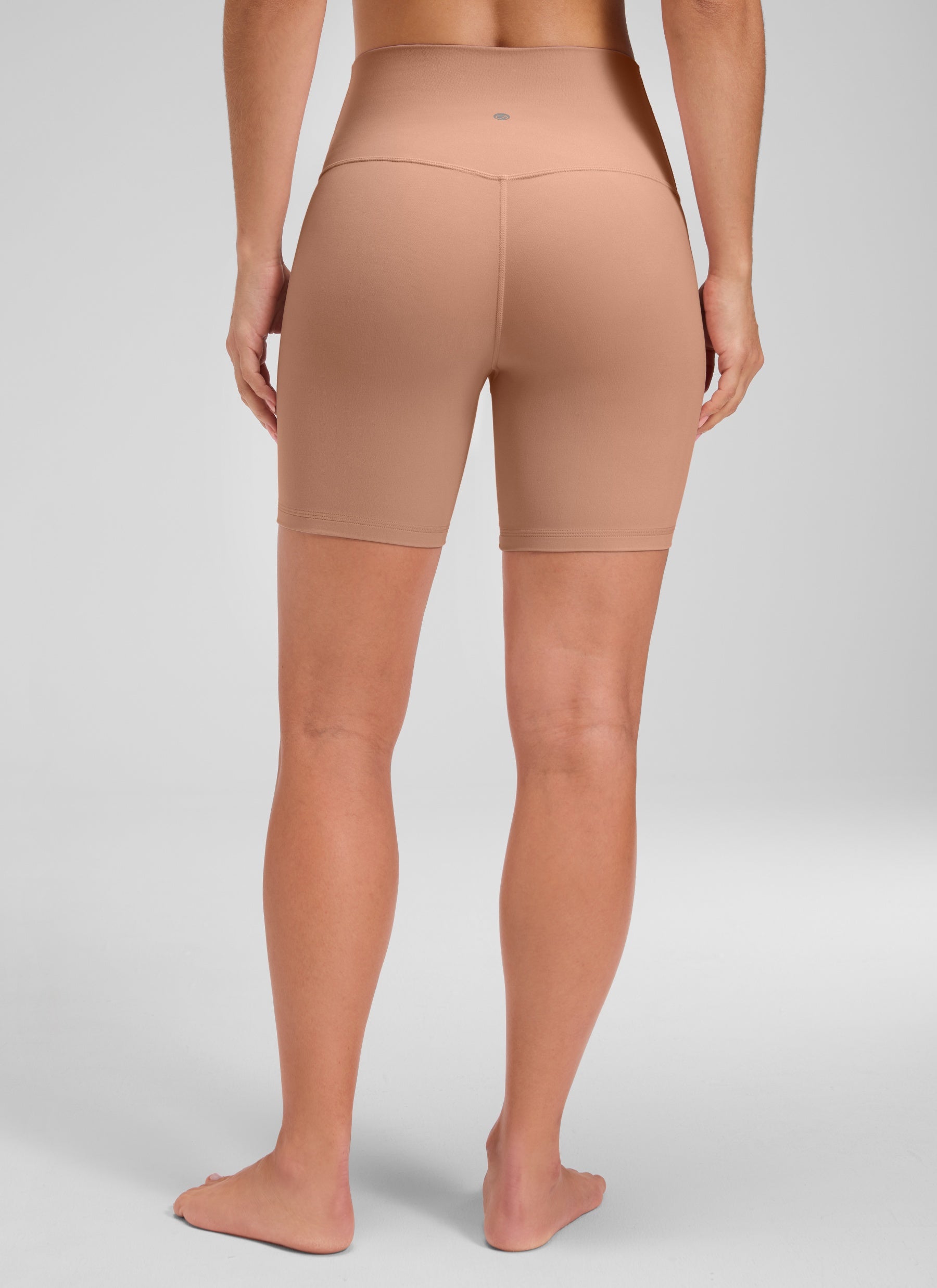 CRZ YOGA Women's Yoga High Rise Biker Shorts Butterluxe Shorts 6'' Mocha Mousse @model_info:Aline