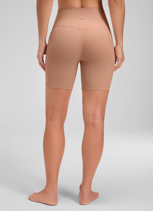 CRZ YOGA Women's Yoga High Rise Biker Shorts Butterluxe Shorts 6'' Mocha Mousse @model_info:Aline