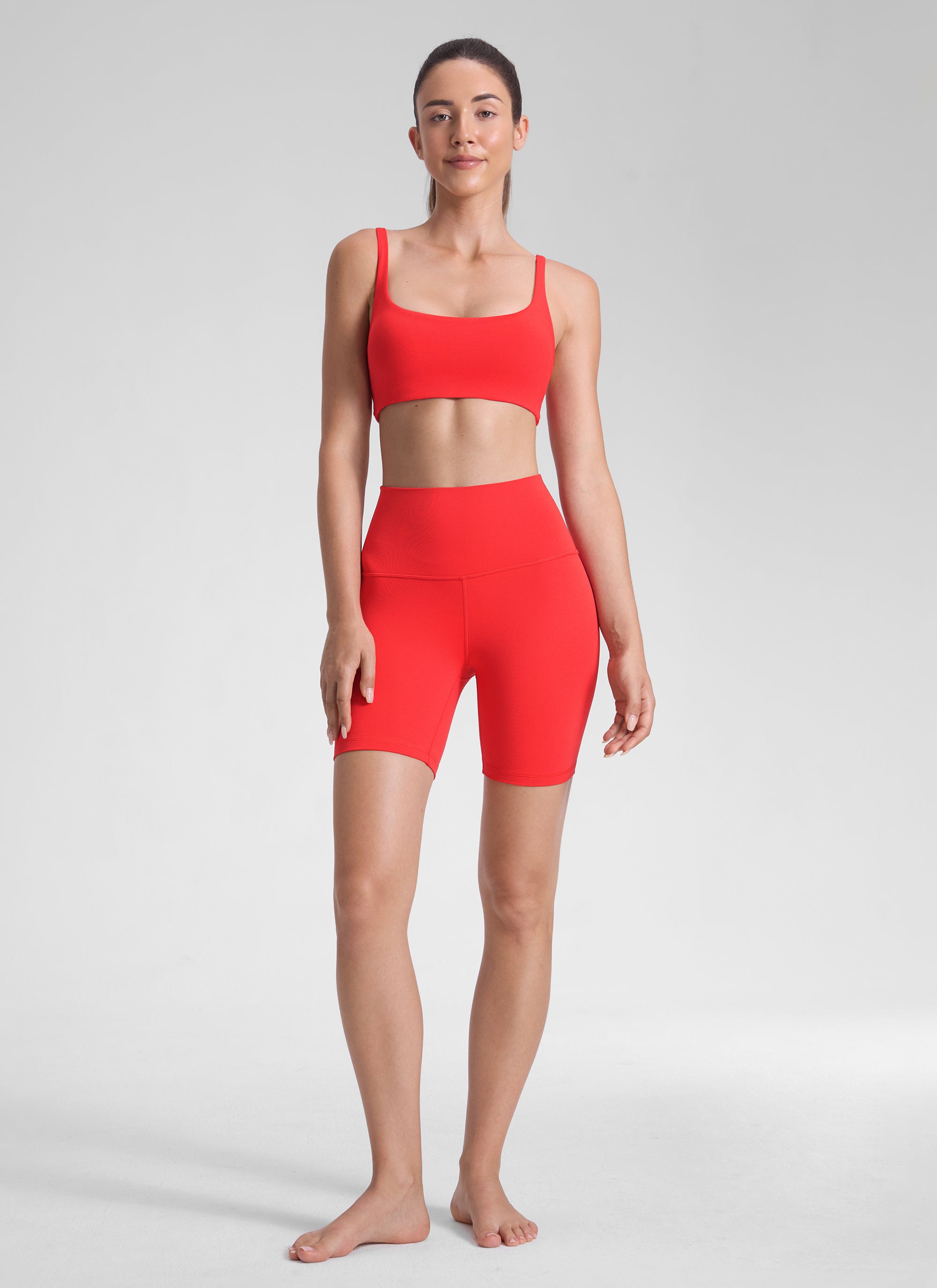 CRZ YOGA Women's Yoga High Rise Biker Shorts Butterluxe Shorts 6'' Deep Red @model_info:Malisa