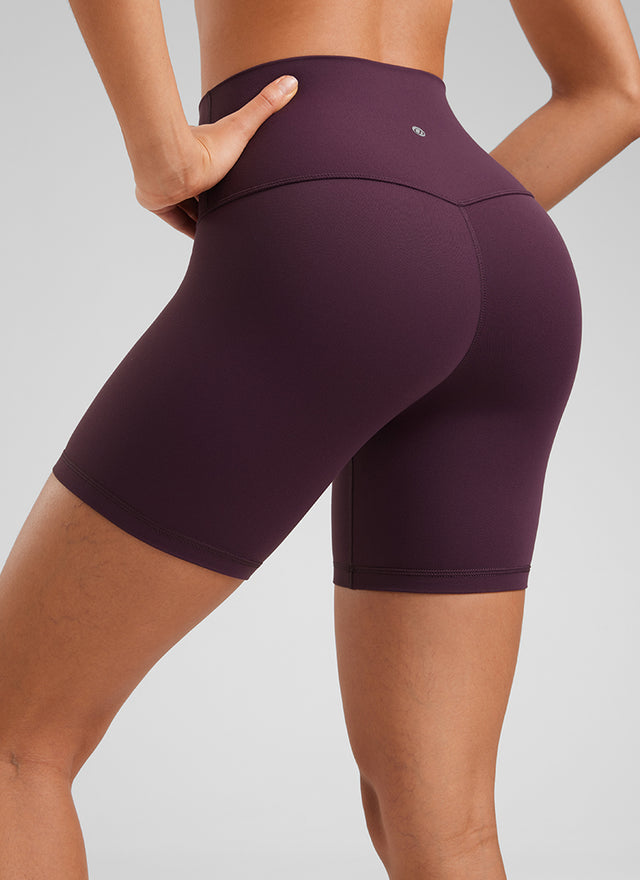 CRZ YOGA Women's Yoga High Rise Biker Shorts Butterluxe Shorts 6'' Deep Purple @model_info:Fiona