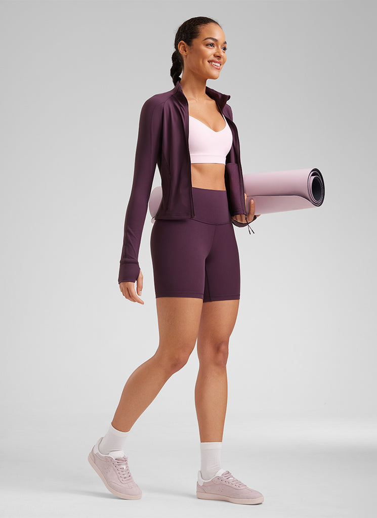 CRZ YOGA Women's Yoga High Rise Biker Shorts Butterluxe Shorts 6'' Deep Purple