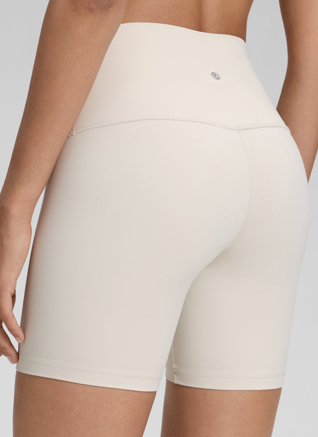 CRZ YOGA Women's Yoga High Rise Biker Shorts Butterluxe Shorts 6'' Milky White @model_info:Jenna