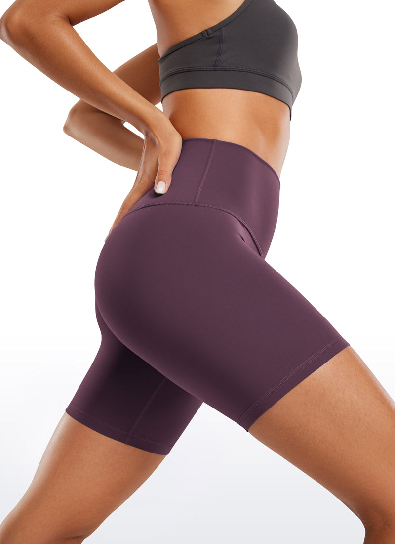 CRZ YOGA Women's Yoga High Rise Biker Shorts Butterluxe Shorts 6'' Grape Thistle Purple @model_info:Fiona