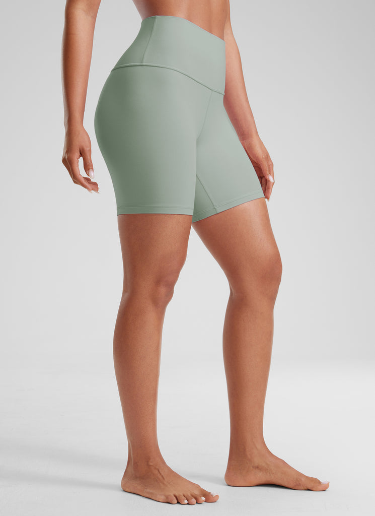 CRZ YOGA Women's Yoga High Rise Biker Shorts Butterluxe Shorts 6'' Green Palm Court