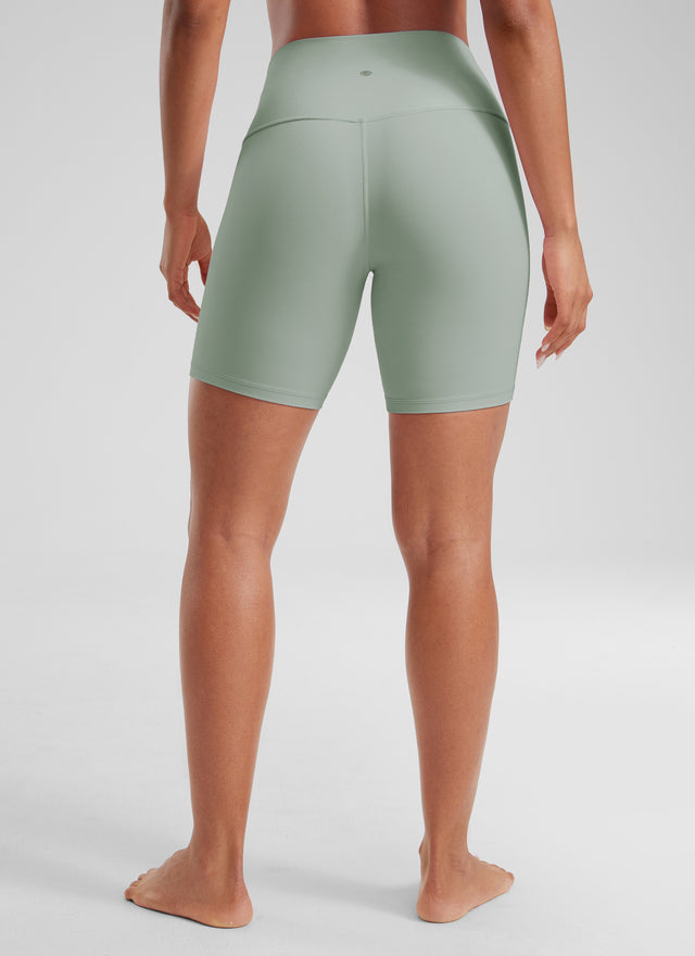 CRZ YOGA Women's Yoga High Rise Biker Shorts Butterluxe Shorts 6'' Green Palm Court @model_info:Crystal