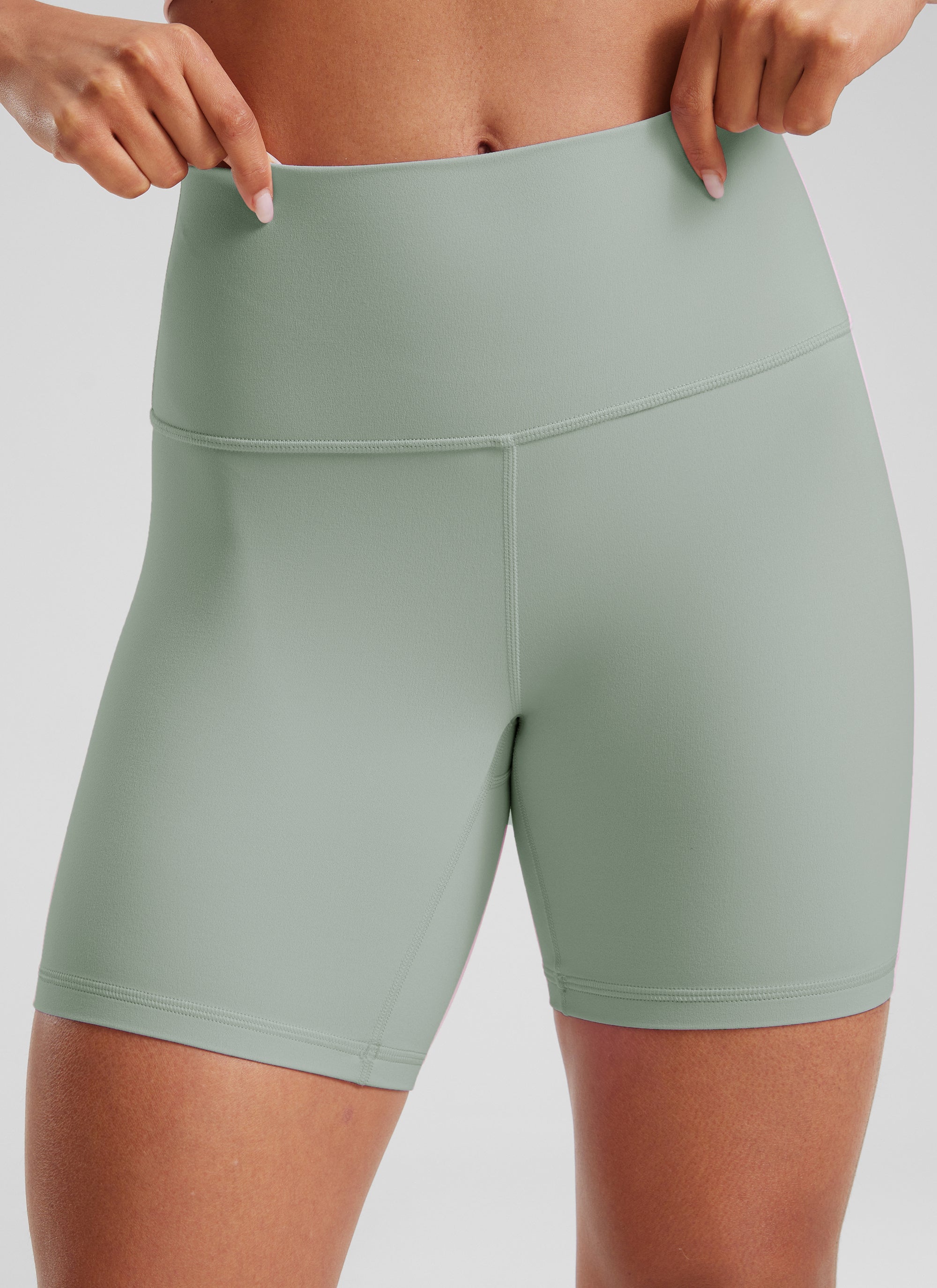 CRZ YOGA Women's Yoga High Rise Biker Shorts Butterluxe Shorts 6'' Green Palm Court @model_info:Crystal