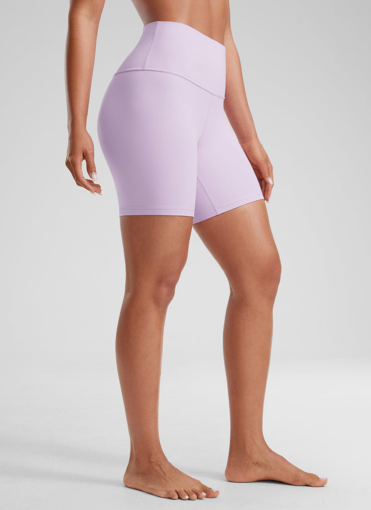 CRZ YOGA Women's Yoga High Rise Biker Shorts Butterluxe Shorts 6'' Oasis Blue