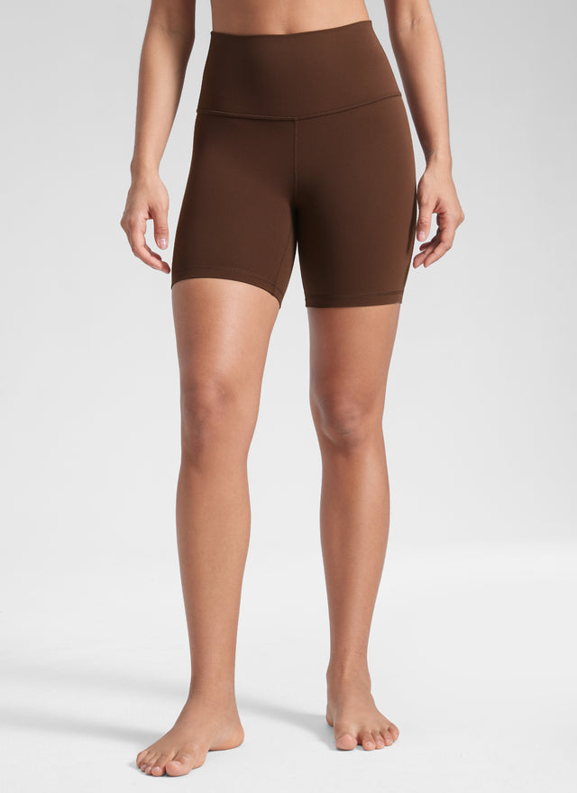 CRZ YOGA Women's Yoga High Rise Biker Shorts Butterluxe Shorts 6'' Lava Brown