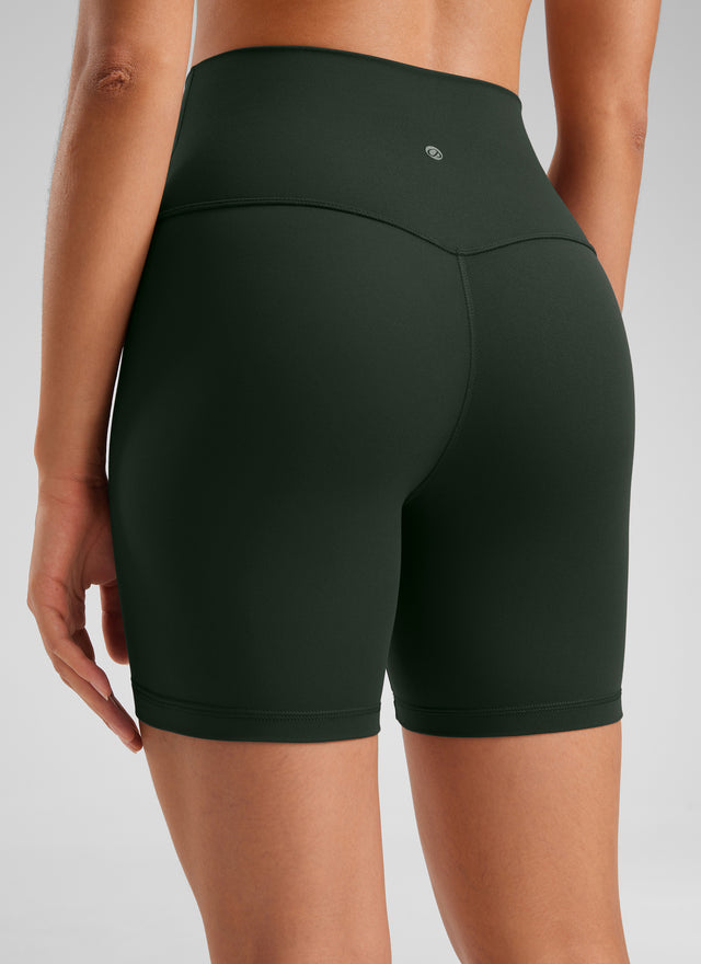 CRZ YOGA Women's Yoga High Rise Biker Shorts Butterluxe Shorts 6'' Legend Green @model_info:Fiona