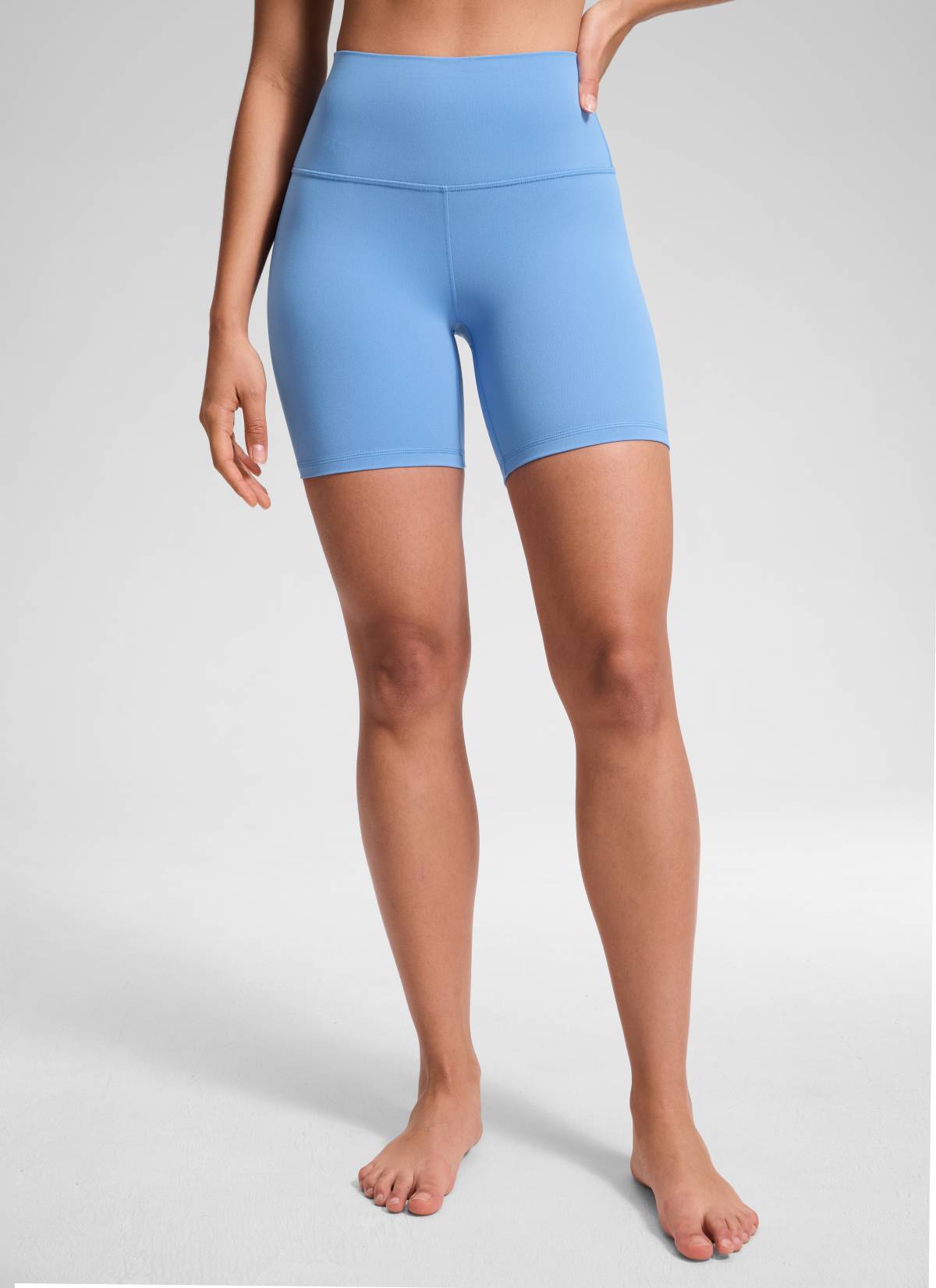 CRZ YOGA Women's Yoga High Rise Biker Shorts Butterluxe Shorts 6'' Party Blue @model_info:Fiona