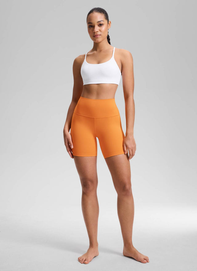 CRZ YOGA Women's Yoga High Rise Biker Shorts Butterluxe Shorts 6'' Tiger Orange @model_info:Fiona