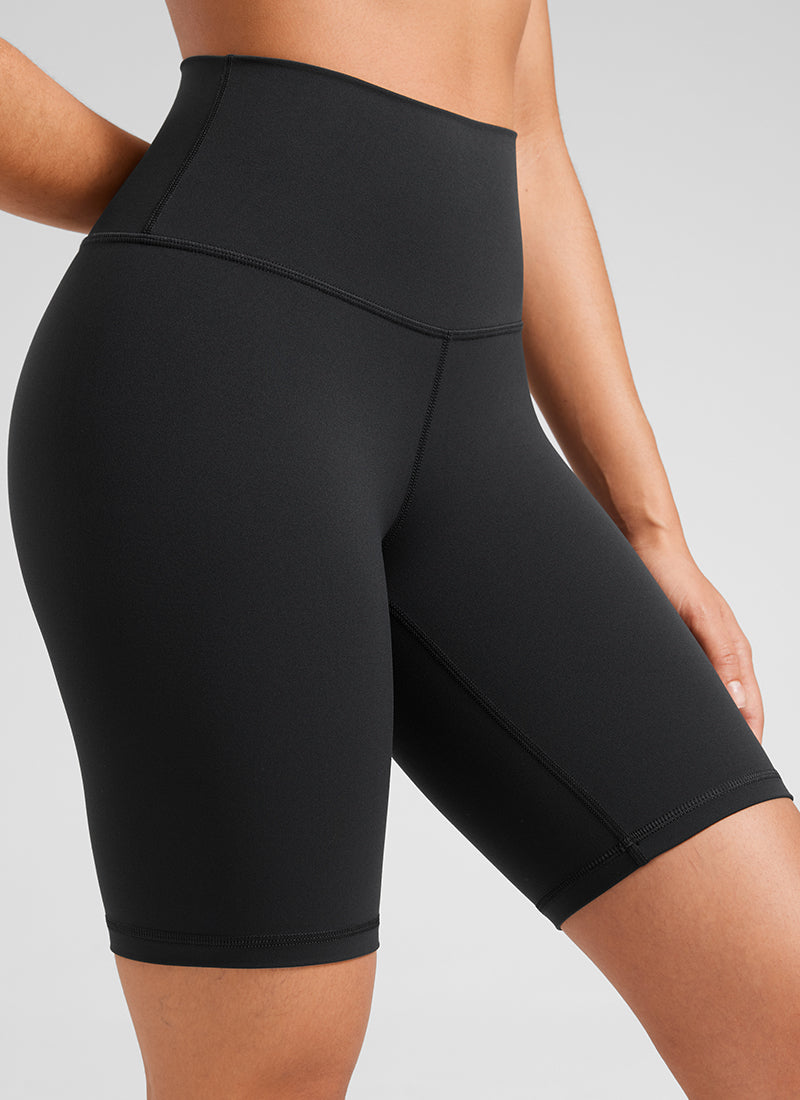 CRZ YOGA Women's Yoga High Rise Butterluxe Long Biker Shorts 8'' Black @model_info:Fiona
