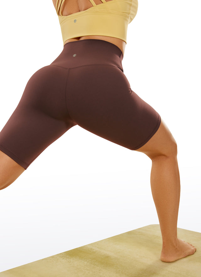 CRZ YOGA Women's Yoga High Rise Butterluxe Long Biker Shorts 8'' Taupe @model_info:L