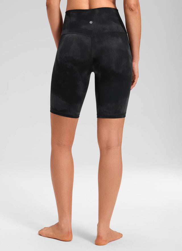 CRZ YOGA Women's Yoga High Rise Butterluxe Long Biker Shorts 8'' Black Tie Dye Flowers