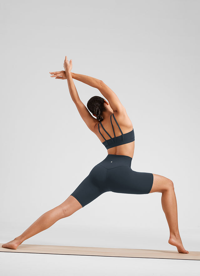 CRZ YOGA Women's Yoga High Rise Butterluxe Long Biker Shorts 8'' True Navy @model_info:Fiona