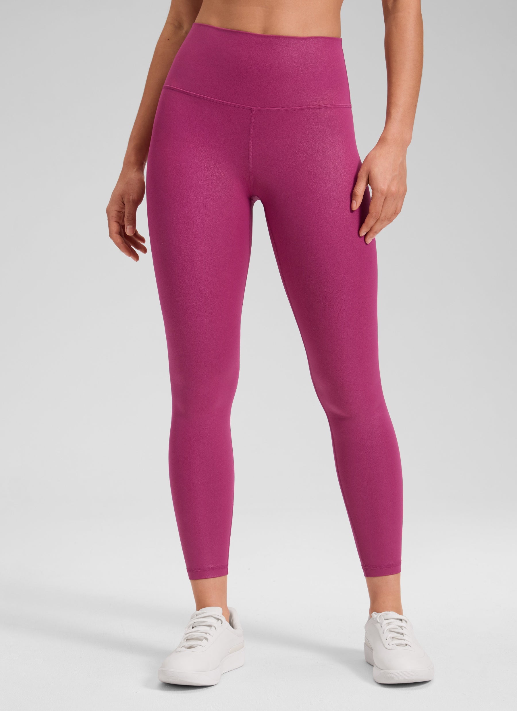 CRZ YOGA Women Butterluxe Matte Faux Leather Leggings 25'' Magenta Purple Classic Pattern @model_info:Larissa