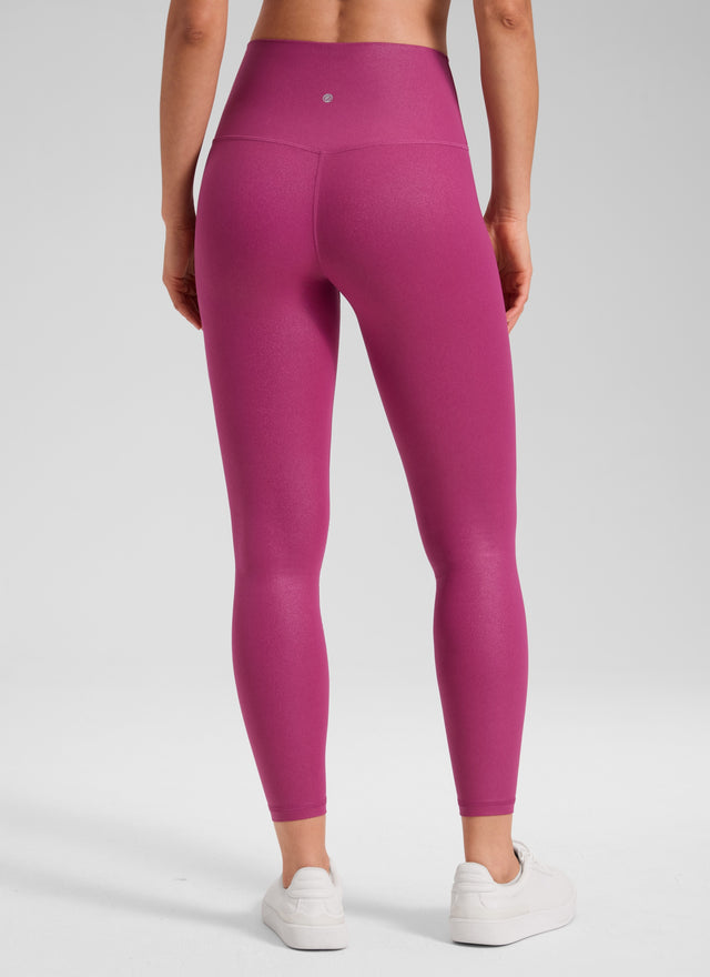 CRZ YOGA Women Butterluxe Matte Faux Leather Leggings 25'' Magenta Purple Classic Pattern