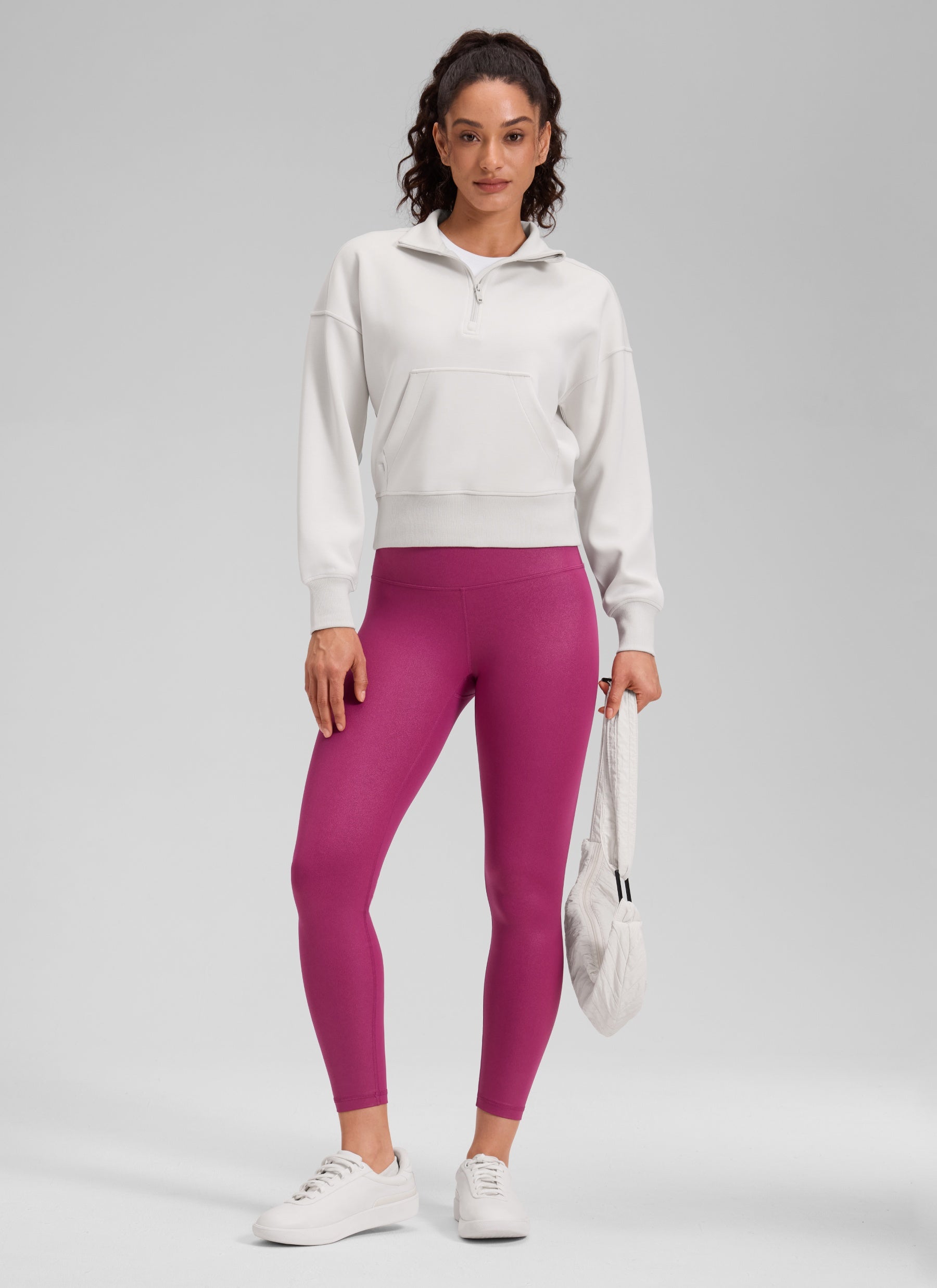 CRZ YOGA Women Butterluxe Matte Faux Leather Leggings 25'' Magenta Purple Classic Pattern @model_info:Larissa