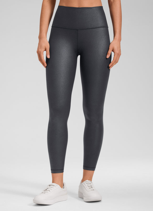 CRZ YOGA Women Butterluxe Matte Faux Leather Leggings 25'' Mysterious Grey Foil Pattern @model_info:Larissa