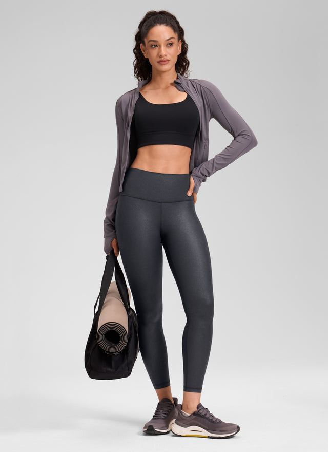 CRZ YOGA Women Butterluxe Matte Faux Leather Leggings 25'' Mysterious Grey Foil Pattern