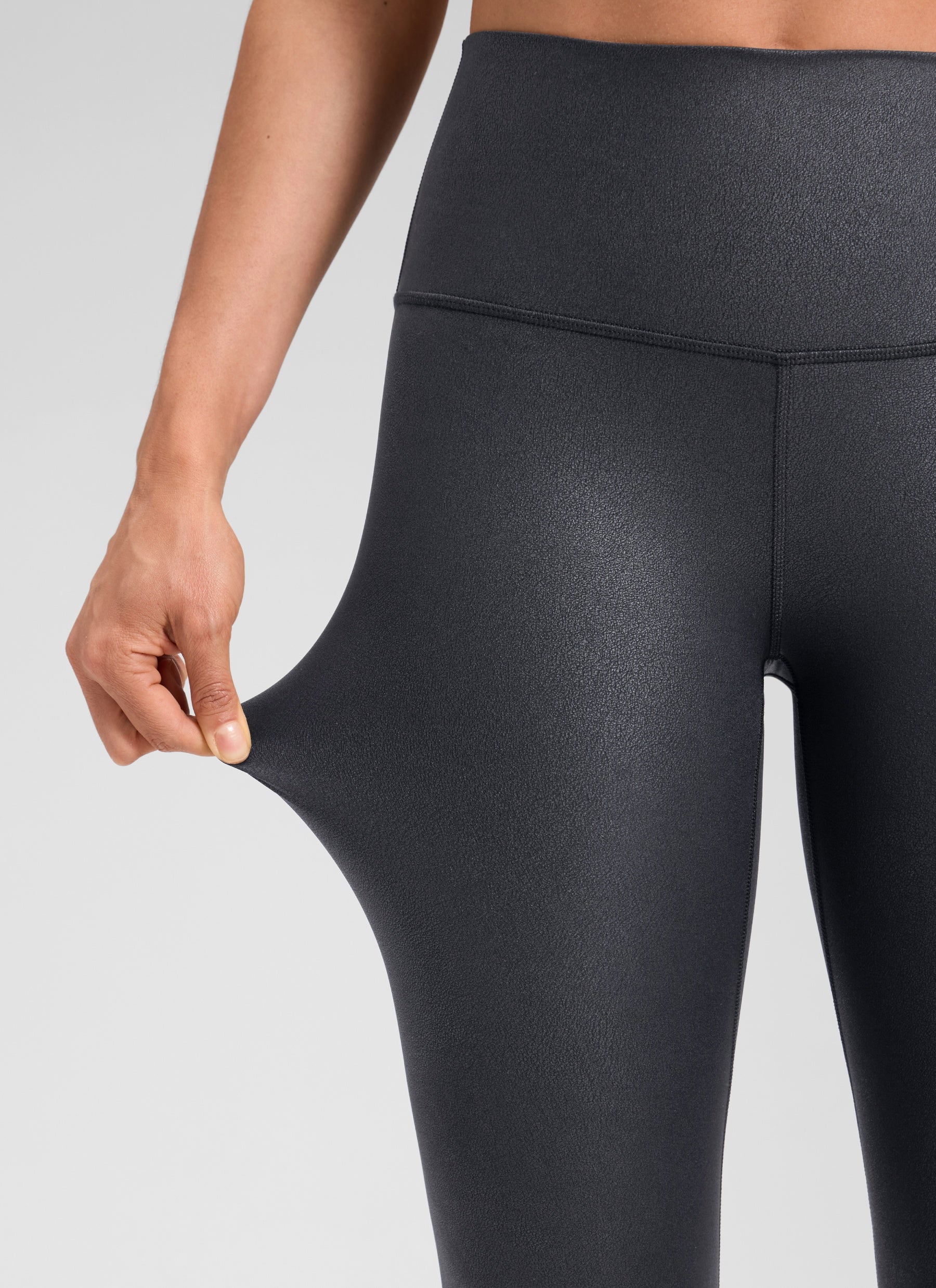 CRZ YOGA Women Butterluxe Matte Faux Leather Leggings 25'' Mysterious Grey Foil Pattern @model_info:Larissa