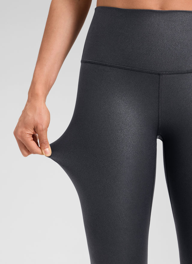 CRZ YOGA Women Butterluxe Matte Faux Leather Leggings 25'' Mysterious Grey Foil Pattern