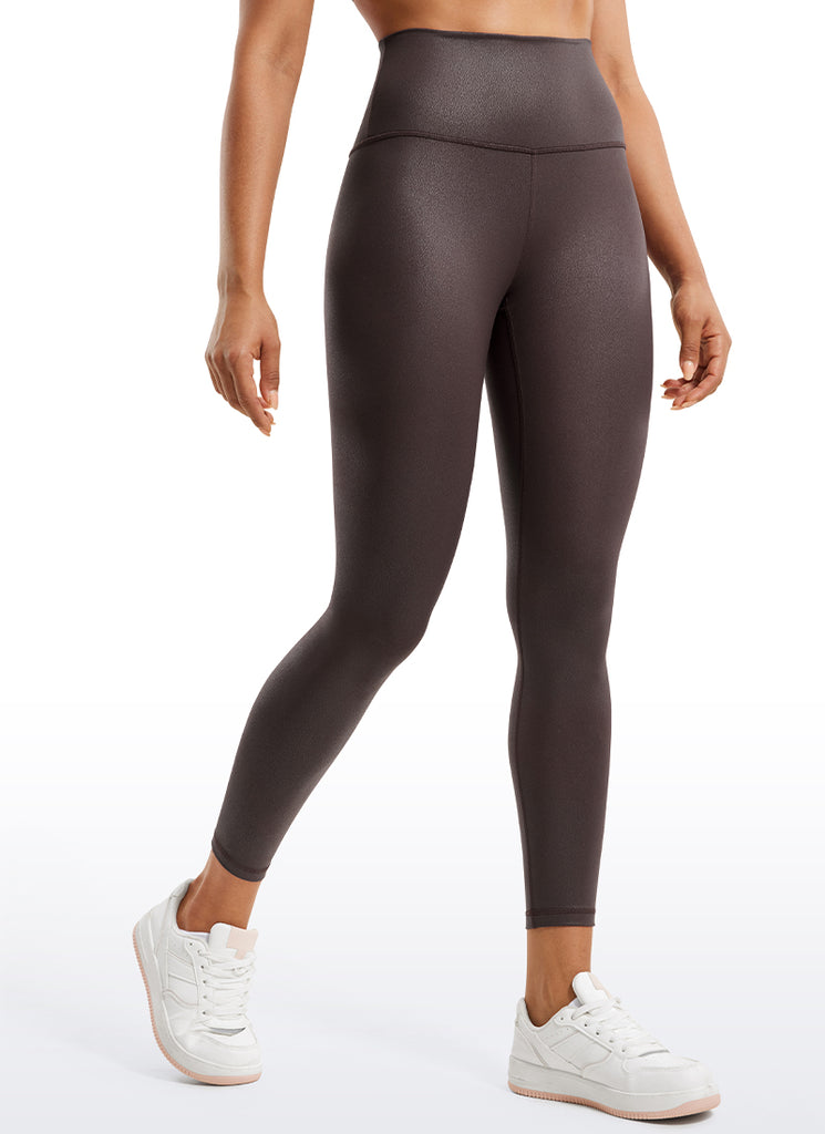 CRZ YOGA Women Butterluxe Matte Faux Leather Leggings 25'' Black Foil Pattern