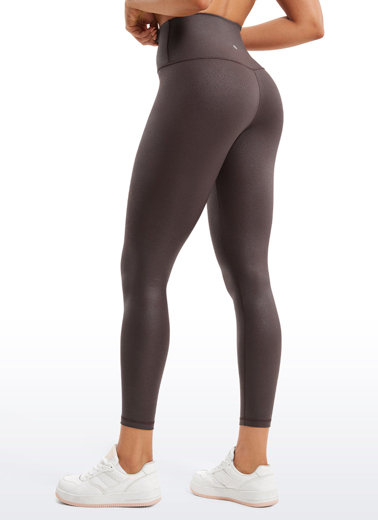 CRZ YOGA Women Butterluxe Matte Faux Leather Leggings 25'' Black Foil Pattern