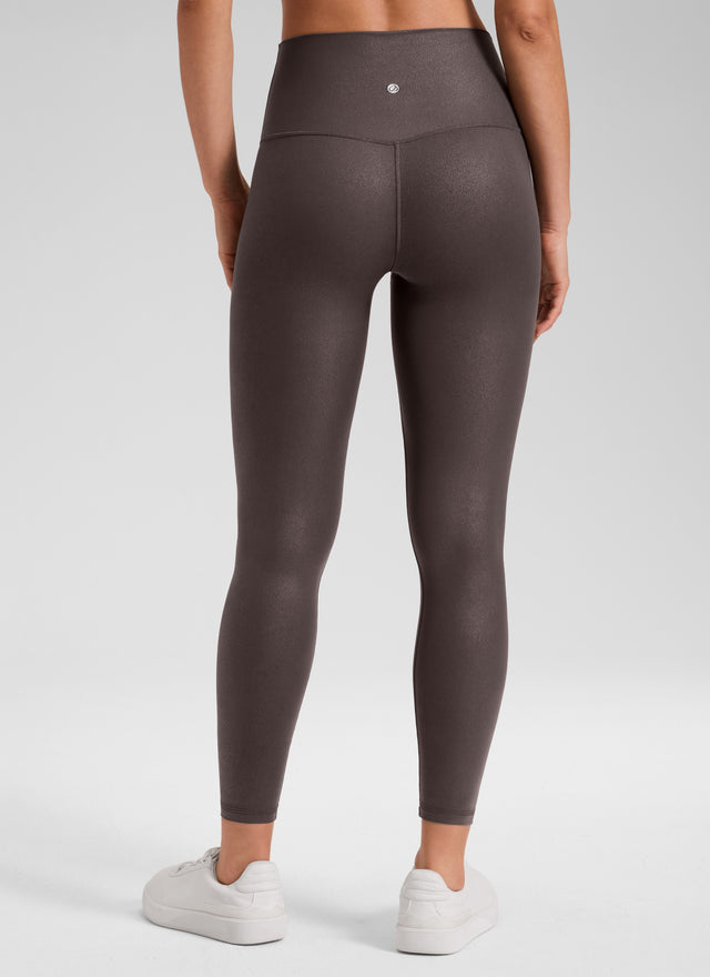 CRZ YOGA Women Butterluxe Matte Faux Leather Leggings 25'' Hot Fudge Brown Foil Pattern @model_info:Larissa