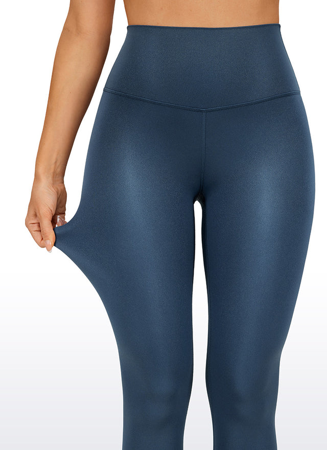 CRZ YOGA Women Butterluxe Matte Faux Leather Leggings 28' FRENCH NAVY Classic Pattern