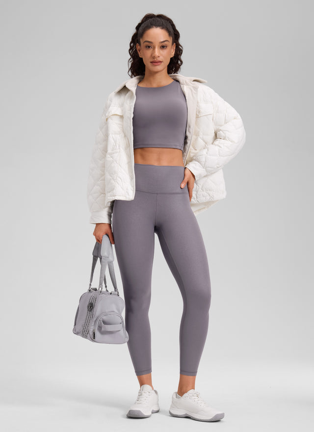 CRZ YOGA Women Butterluxe Matte Faux Leather Leggings 25'' Tornado Grey Classic Pattern @model_info:Larissa