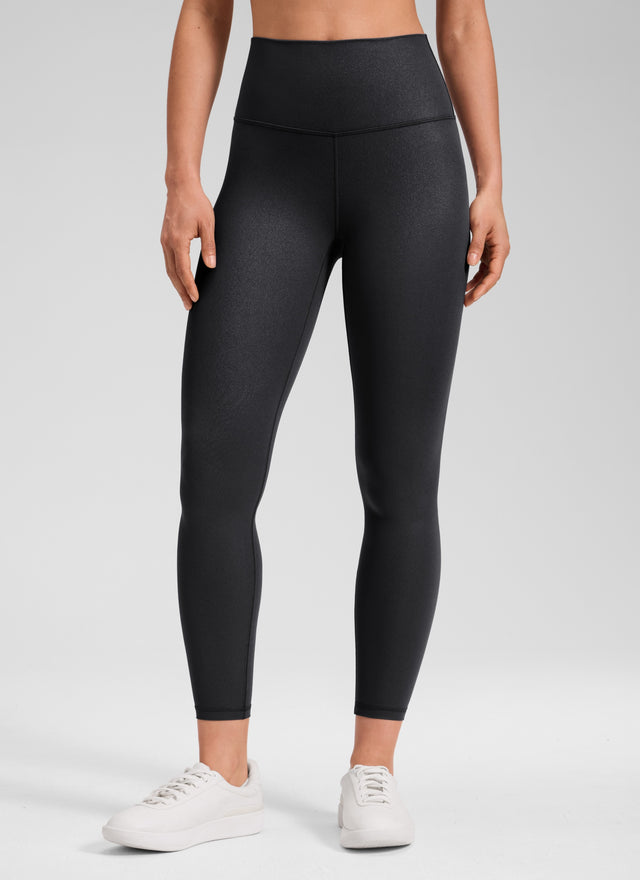 CRZ YOGA Women Butterluxe Matte Faux Leather Leggings 25'' Black Foil Pattern @model_info:Larissa
