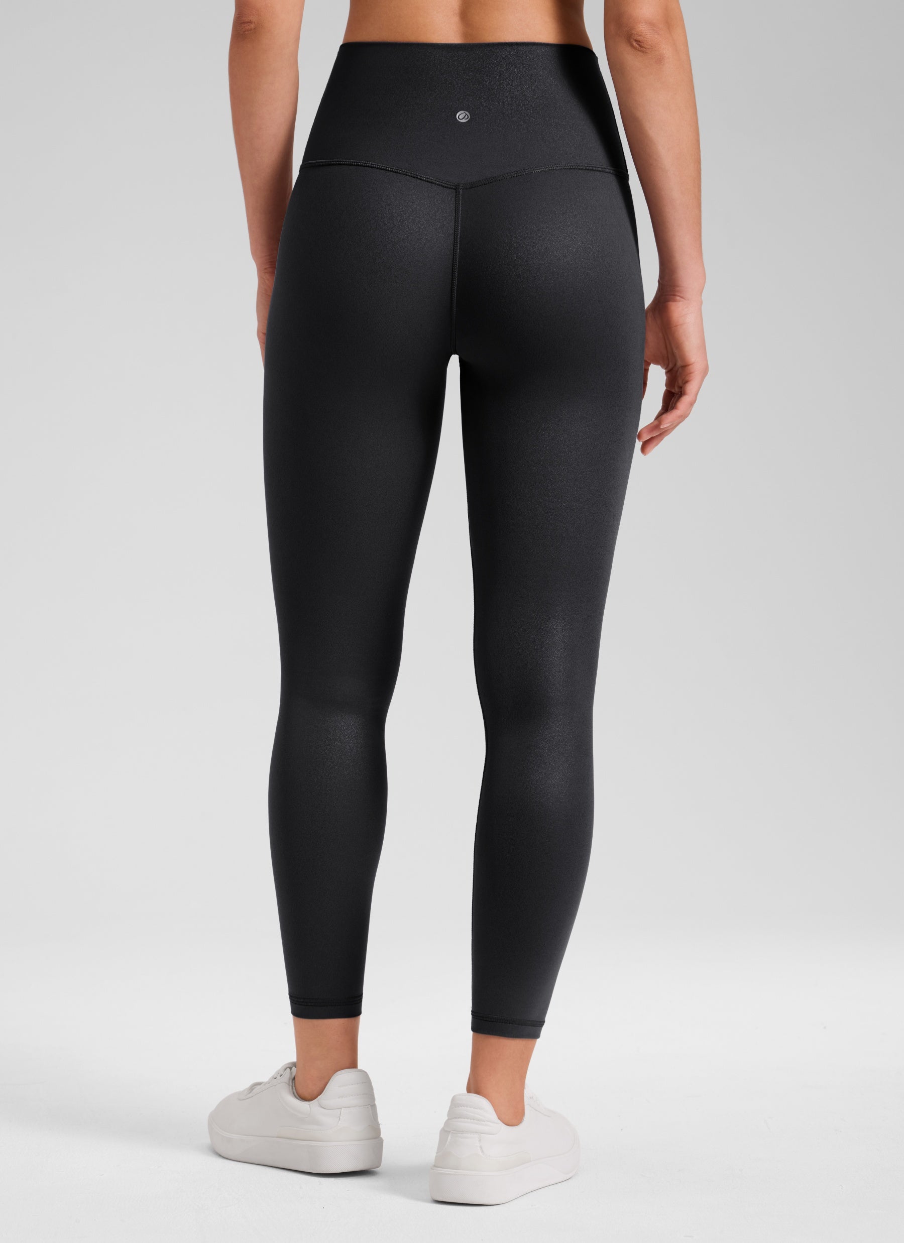 CRZ YOGA Women Butterluxe Matte Faux Leather Leggings 25'' Black Foil Pattern @model_info:Larissa