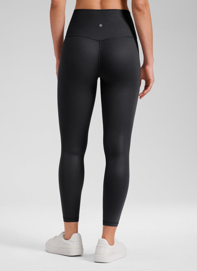 CRZ YOGA Women Butterluxe Matte Faux Leather Leggings 25'' Black Foil Pattern
