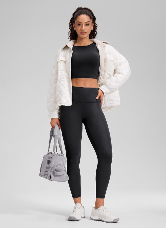 CRZ YOGA Women Butterluxe Matte Faux Leather Leggings 25'' Black Foil Pattern