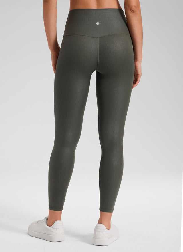 CRZ YOGA Women Butterluxe Matte Faux Leather Leggings 25'' Olive Green Foil Pattern