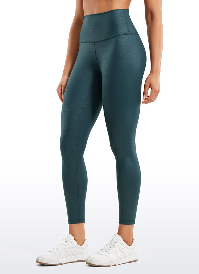 CRZ YOGA Women Butterluxe Matte Faux Leather Leggings 25'' Forest Dark Green Foil Pattern