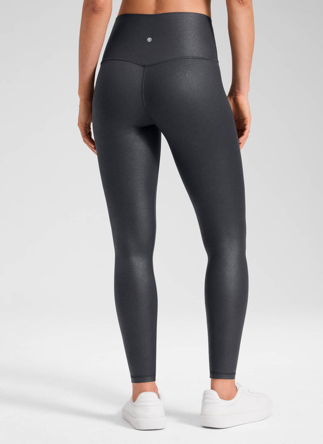 CRZ YOGA Women Butterluxe Matte Faux Leather Leggings 28' Mysterious Grey Foil Pattern @model_info:Larissa