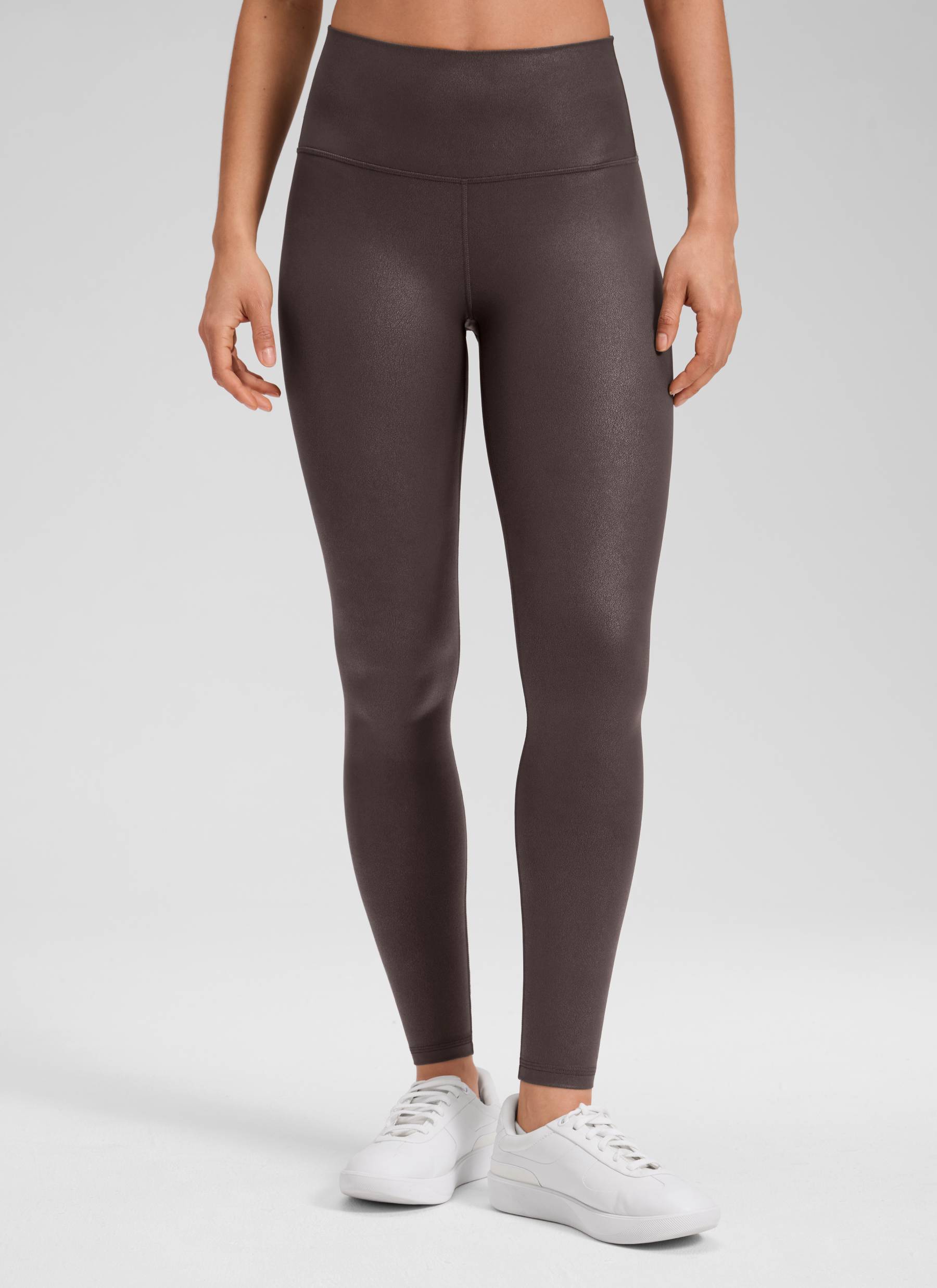 CRZ YOGA Women Butterluxe Matte Faux Leather Leggings 28' Hot Fudge Brown Foil Pattern