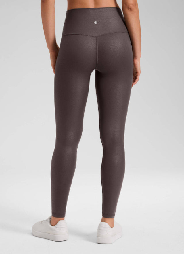 CRZ YOGA Women Butterluxe Matte Faux Leather Leggings 28' Hot Fudge Brown Foil Pattern