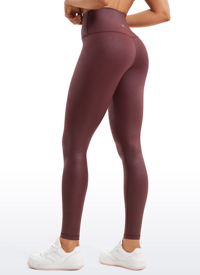 CRZ YOGA Women Butterluxe Matte Faux Leather Leggings 28' Red Merlot Foil Pattern