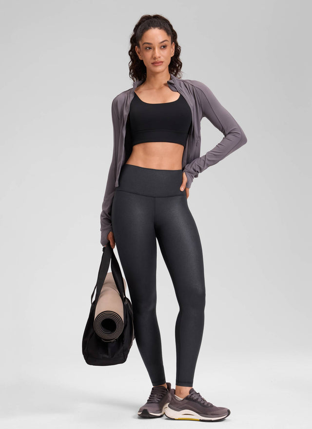 CRZ YOGA Women Butterluxe Matte Faux Leather Leggings 28' Black Foil Pattern @model_info:Larissa