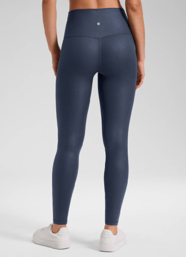 CRZ YOGA Women Butterluxe Matte Faux Leather Leggings 28' Real Navy Foil Pattern