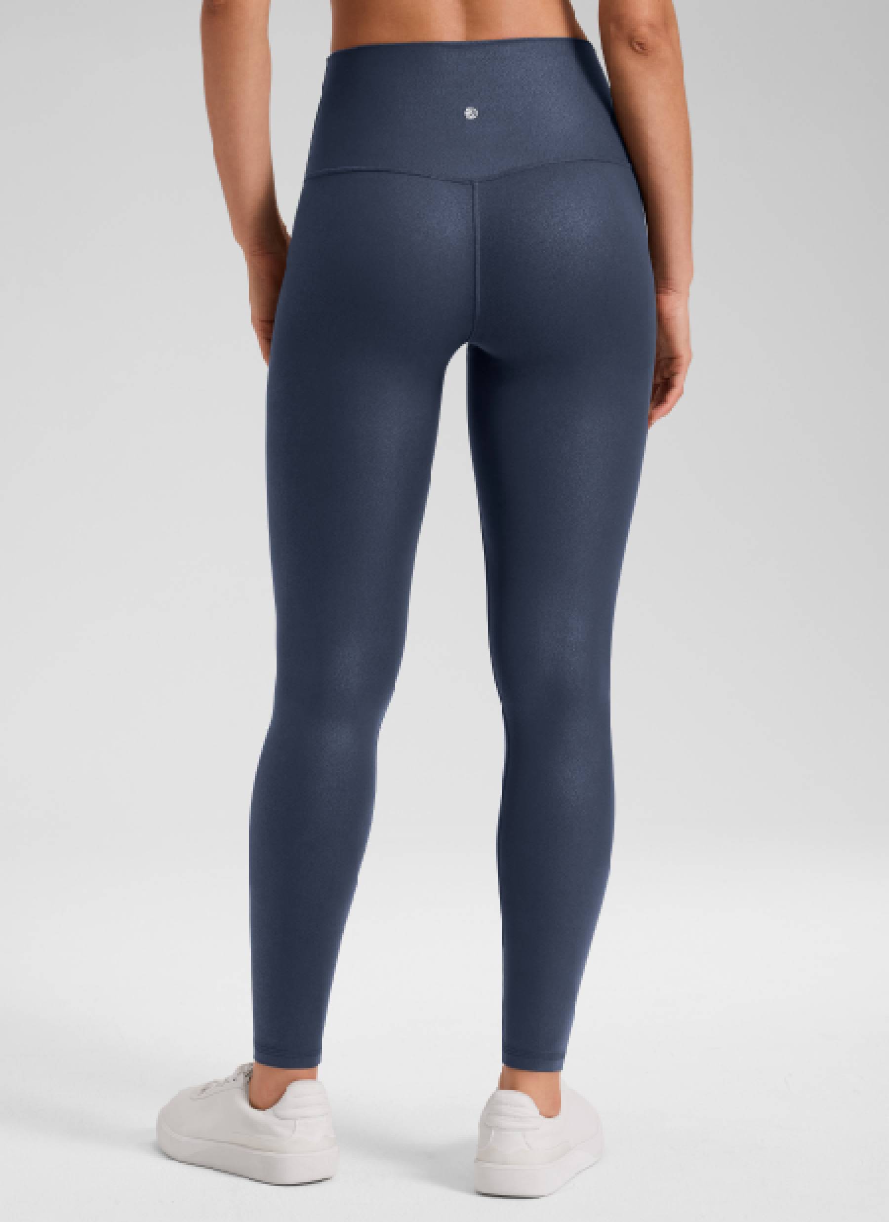 CRZ YOGA Women Butterluxe Matte Faux Leather Leggings 28' Real Navy Foil Pattern @model_info:Larissa