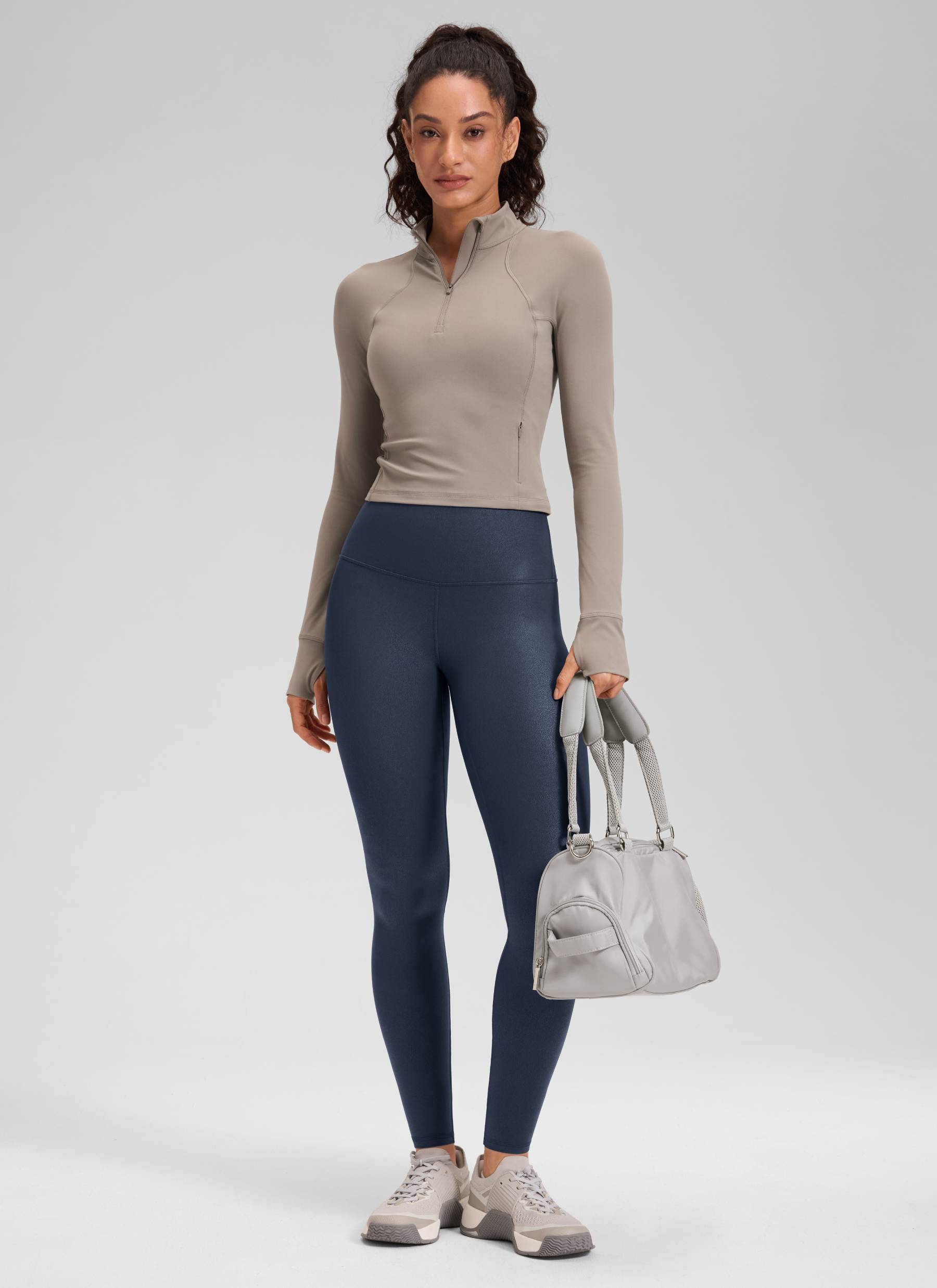 CRZ YOGA Women Butterluxe Matte Faux Leather Leggings 28' Real Navy Foil Pattern @model_info:Larissa