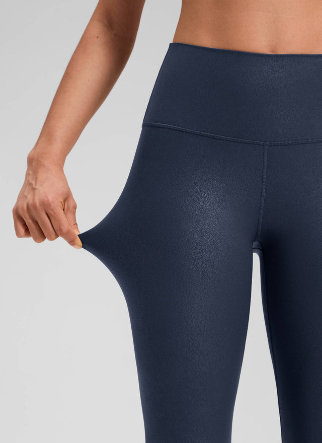 CRZ YOGA Women Butterluxe Matte Faux Leather Leggings 28' Real Navy Foil Pattern